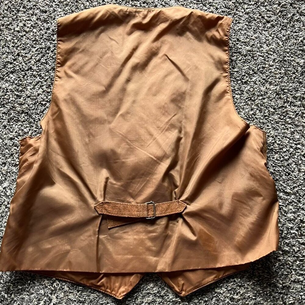 Vintage Split End 90s Brown Leather Vest Womens L Leather Southwest Horse Girl - Picture 6 of 8